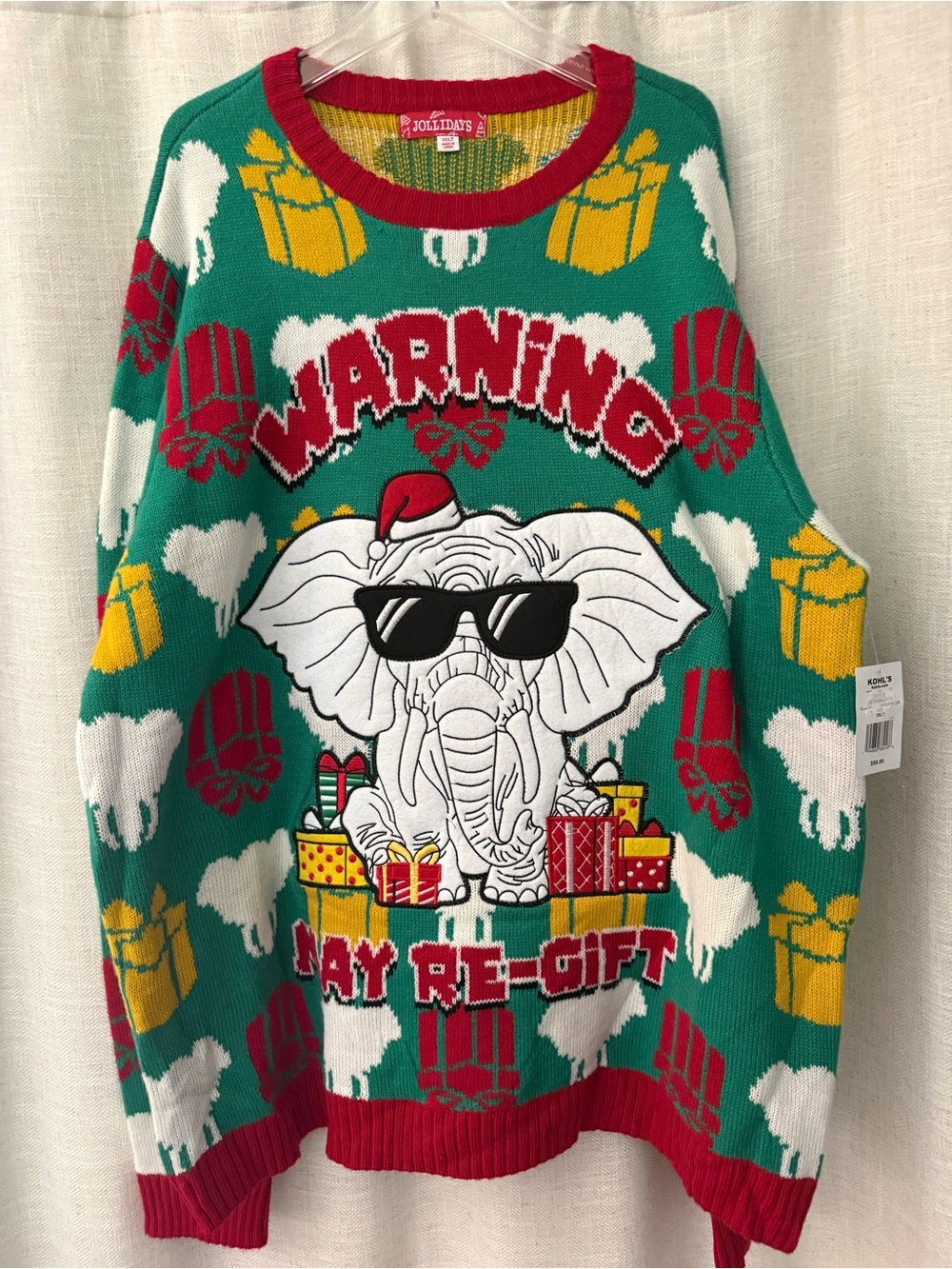 Jollidays mens holidays  'Warning: May Re-Gift' Sweater” NWT